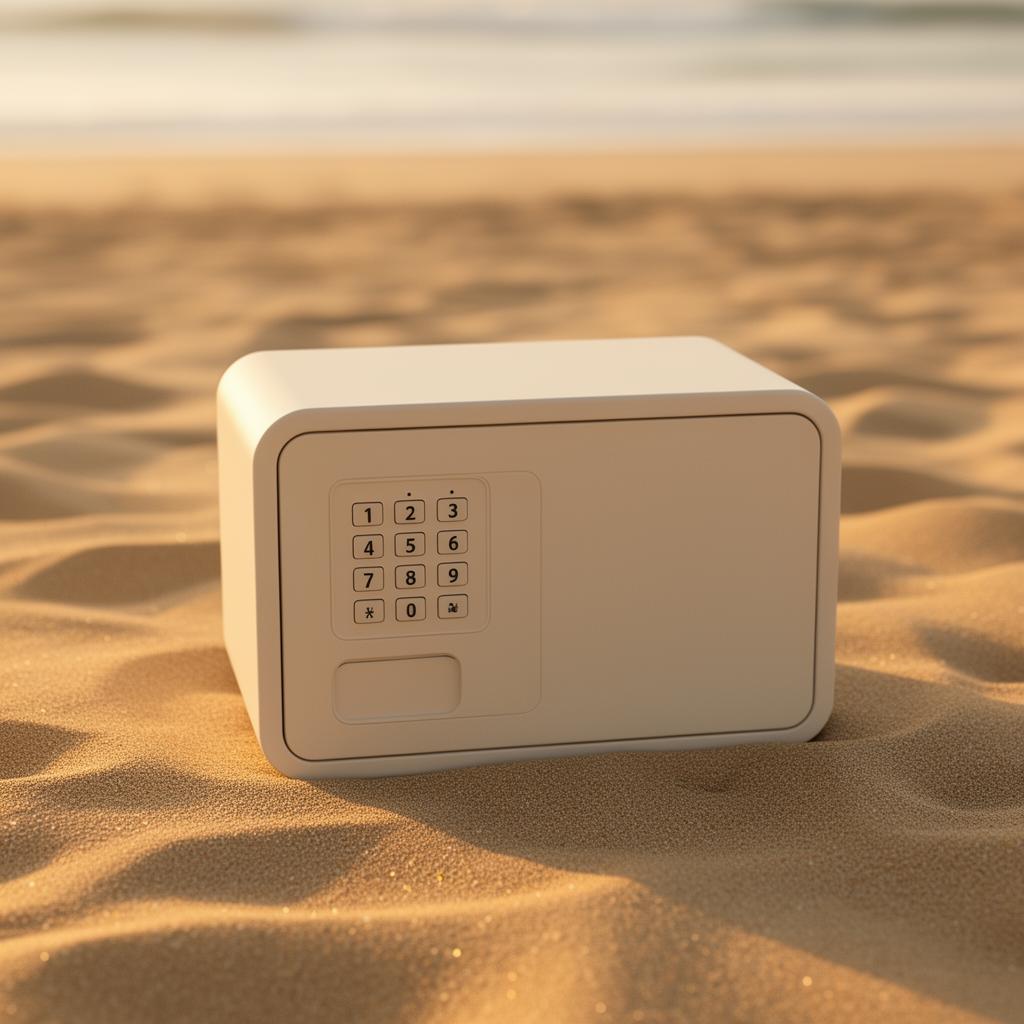 Weatherproof beach safe on warm sand
